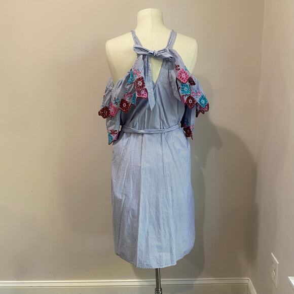 Loft Fiesta Halter Cold Shoulder Poplin Cotton Striped Dress NWT Size M - Picture 9 of 14